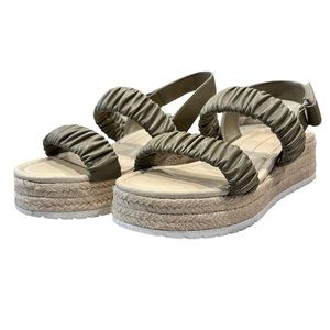 Womens Olive Ruched Strap Espadrille Platform Sandals